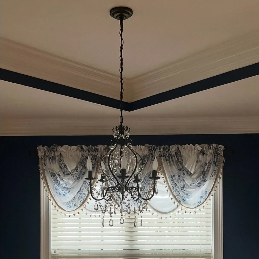 Elegant Waterfall Valance (window curtains) – Navy, White & Gold